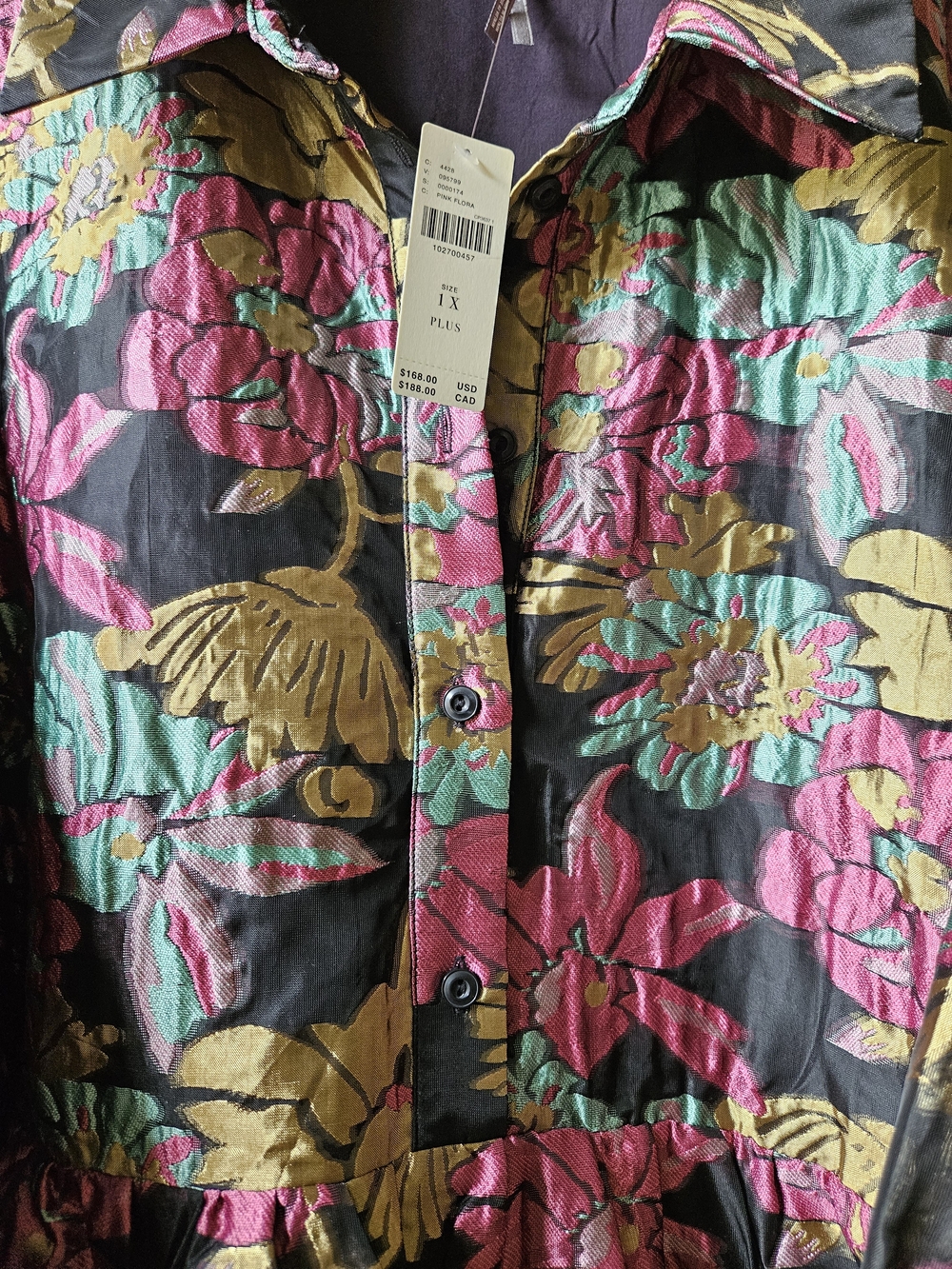 Anthropologie Floral Tiered Midi Dress in Black, Pink, Teal & Gold - Picture 6 of 7
